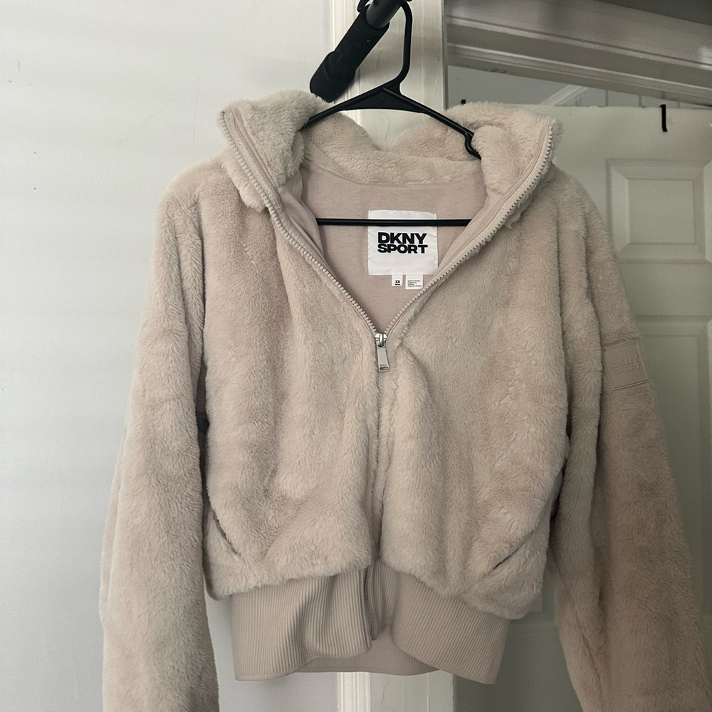 DKNY Sport Plush Zip Hoodie in Light Beige